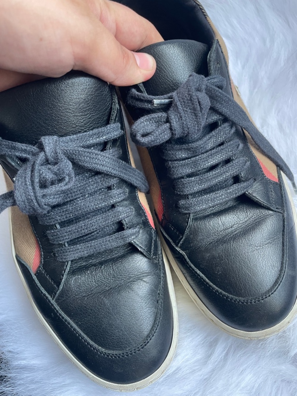 Burberry Black Leather Sneakers with Signature Check Panels - Picture 7 of 7